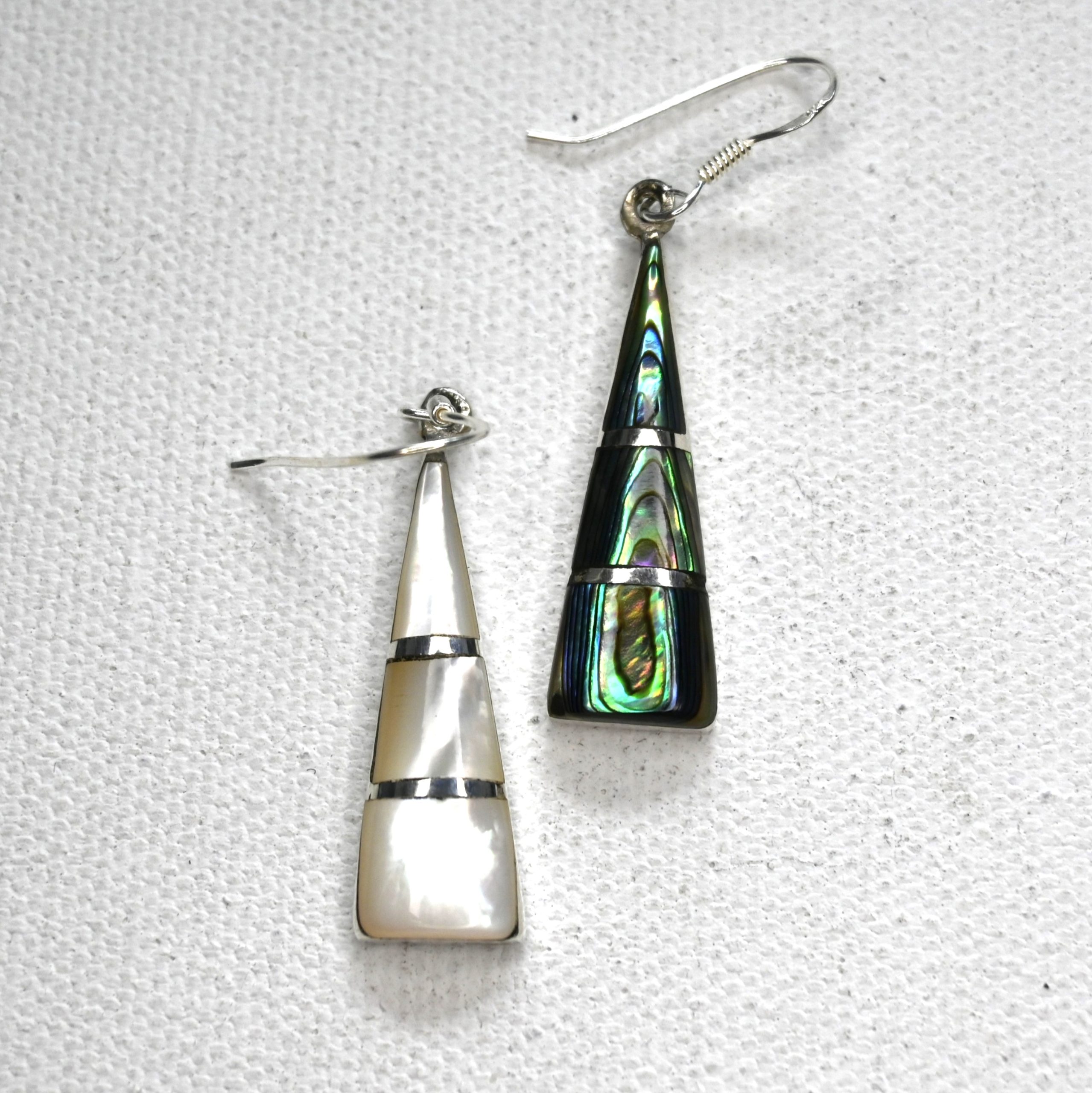 sterling silver and various gemstone triangular drop earrings