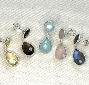 sterling silver and various gemstone faceted double drop earrings