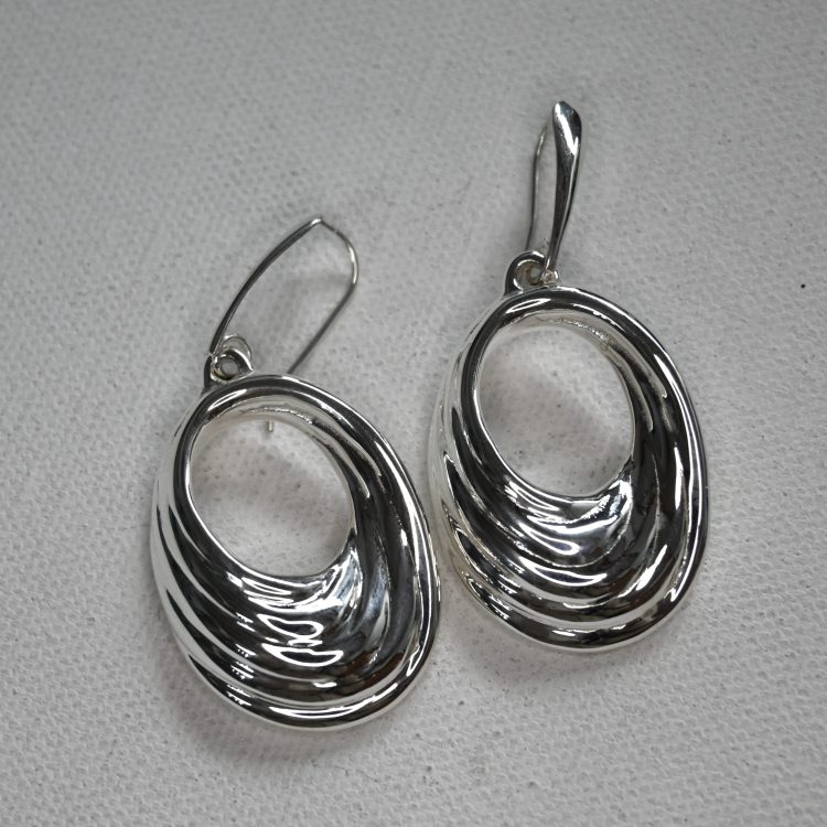 sterling silver draped detail oval drop stud earrings