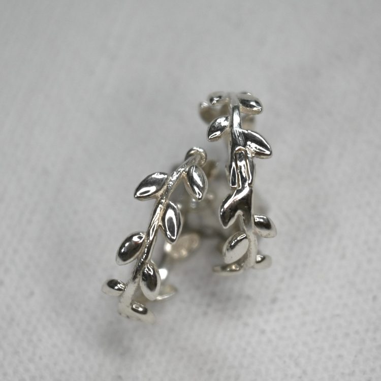 sterling silver small vine detailed clip lock hoop earrings