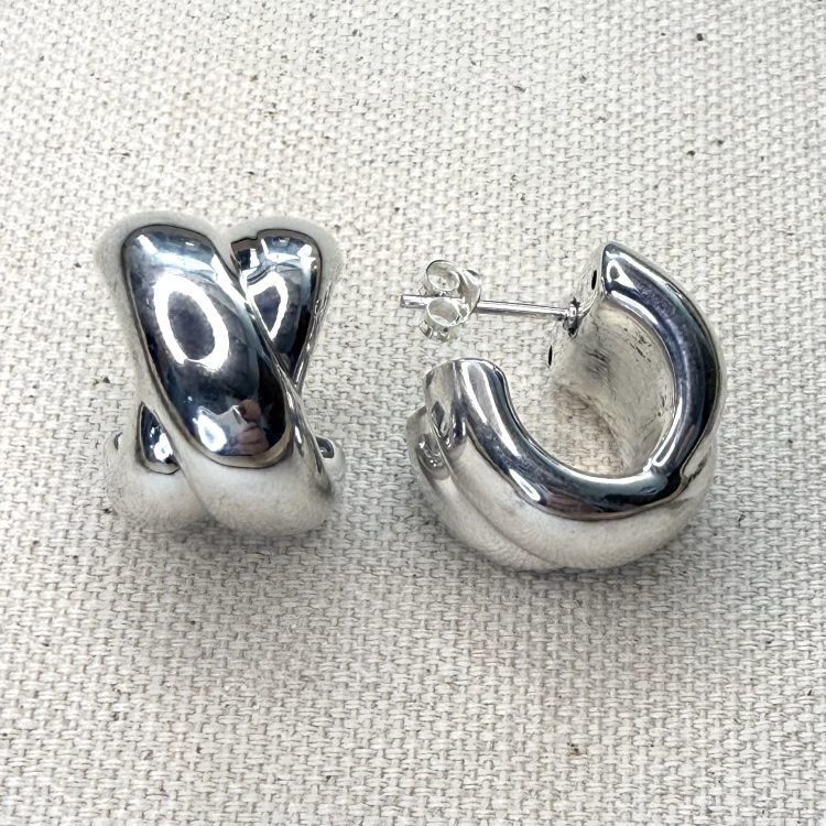 sterling silver electroformed crossover chunky hoop earrings