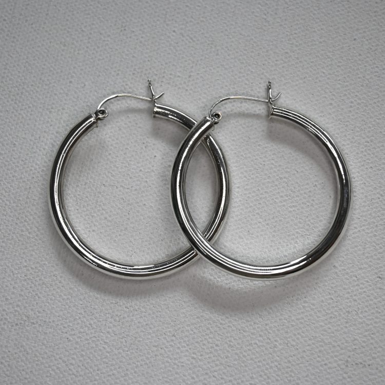 medium sterling silver round hoop earrings