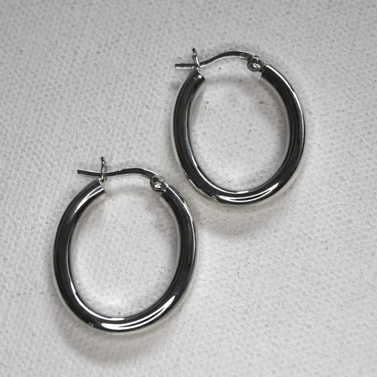 sterling silver rounded oval hoop earrings