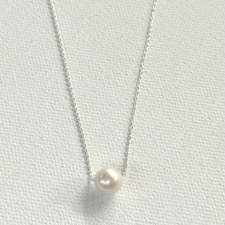 sterling silver dainty chain necklace with single pearl