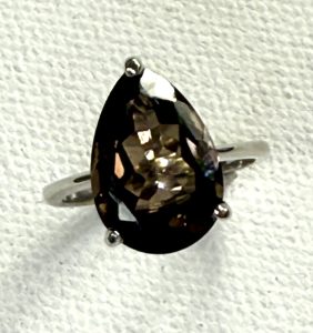 sterling silver faceted teardrop smokey quartz ring
