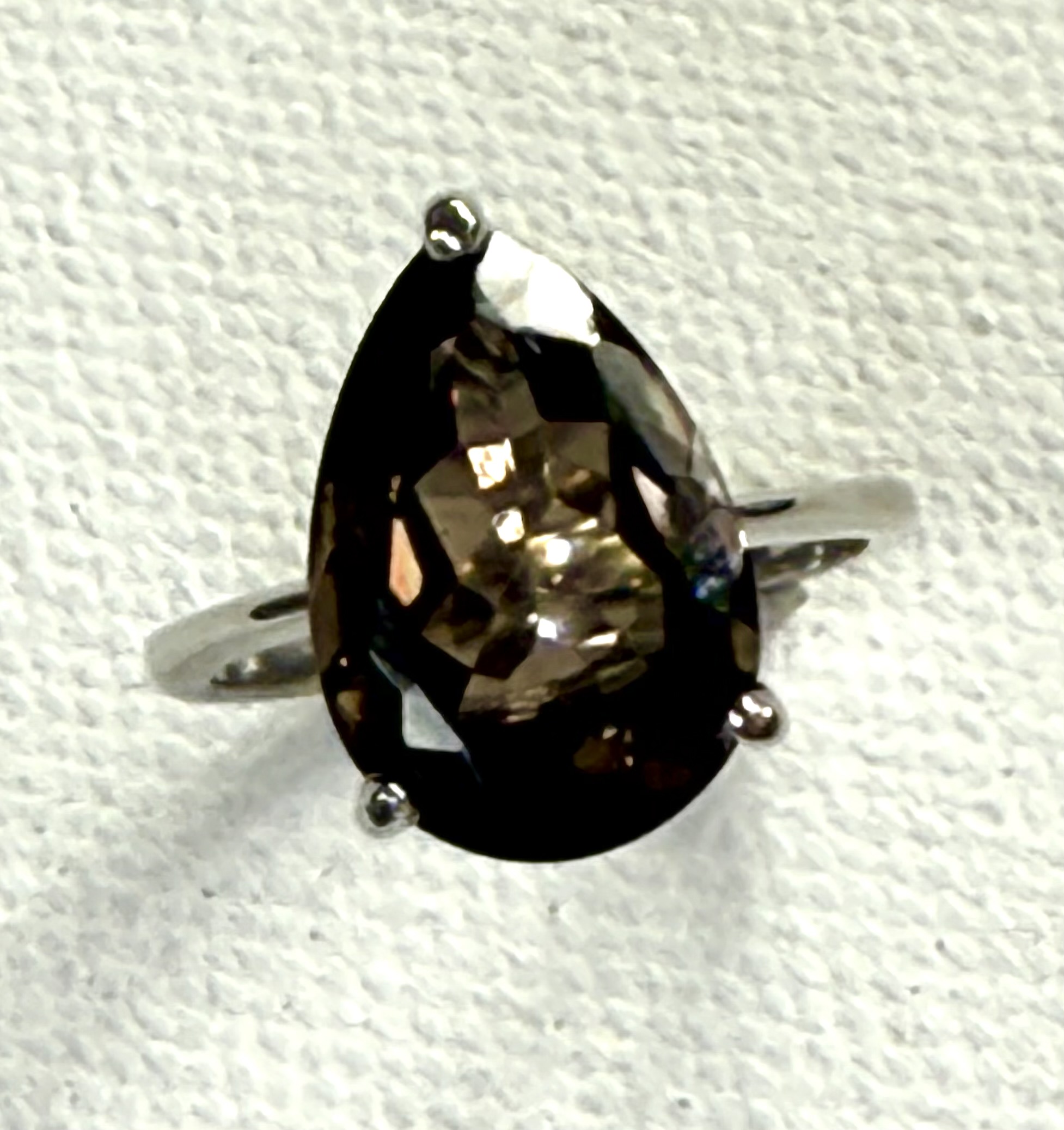 sterling silver faceted teardrop smokey quartz ring