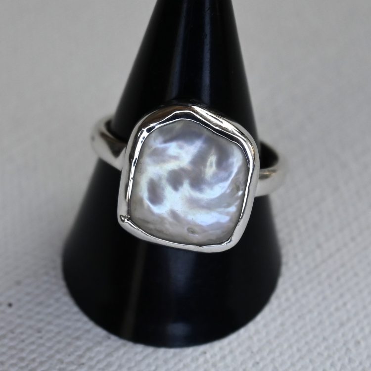 sterling silver and white pearl ring
