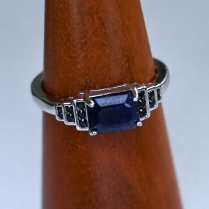 art deco style sterling silver and indian sapphire ring