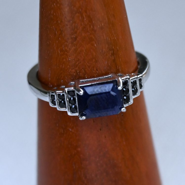 art deco style sterling silver and indian sapphire ring