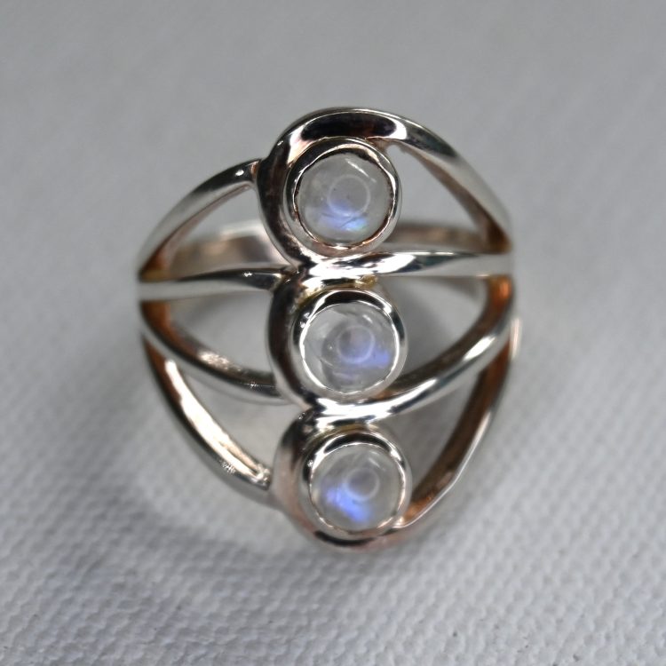 sterling silver triple moonstone ring