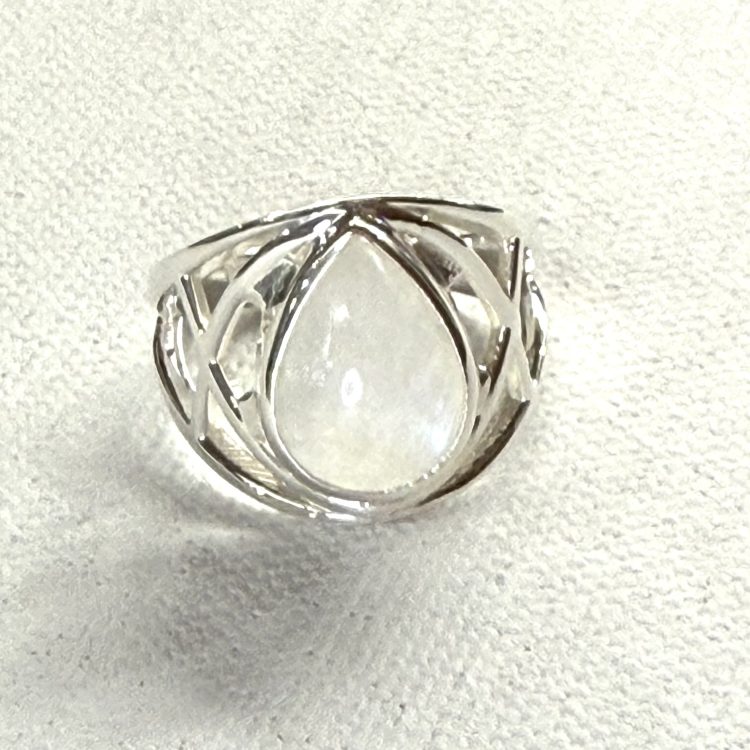 moonstone ring with sterling silver banded detail