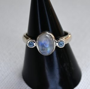 sterling silver moonstone and blue topaz ring