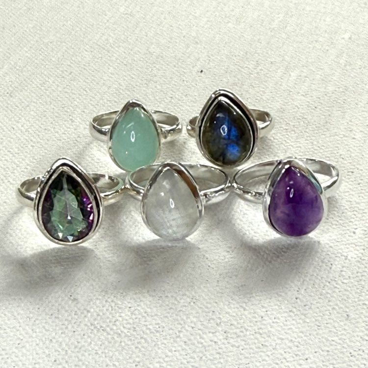 sterling silver and various gemstone teardrop ring