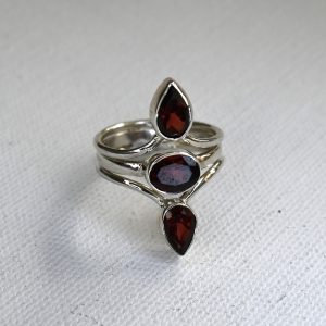 sterling silver triple garnet ring