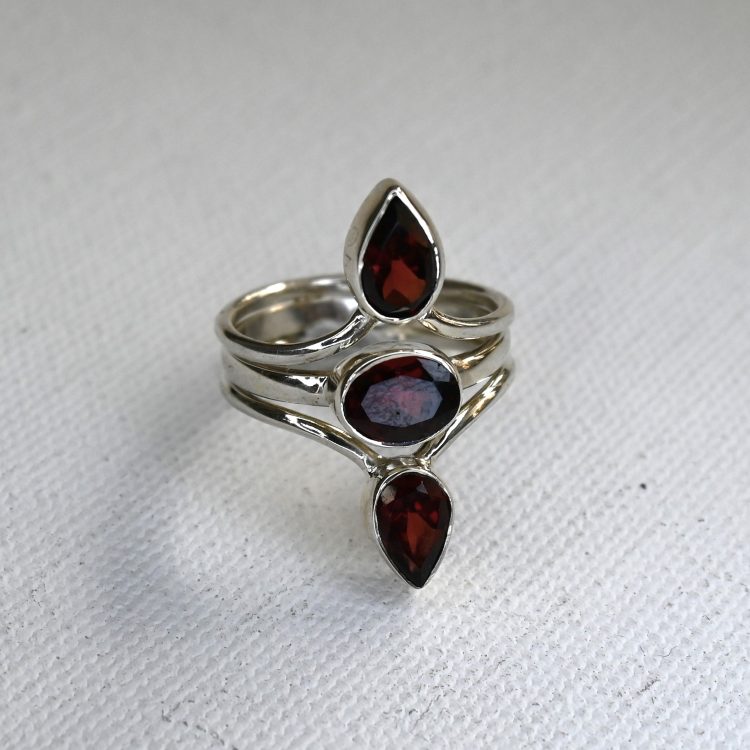 sterling silver triple garnet ring