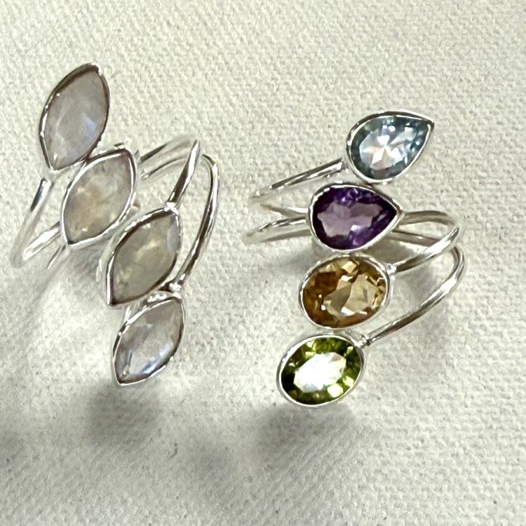 sterling silver and various 4 gemstone ring