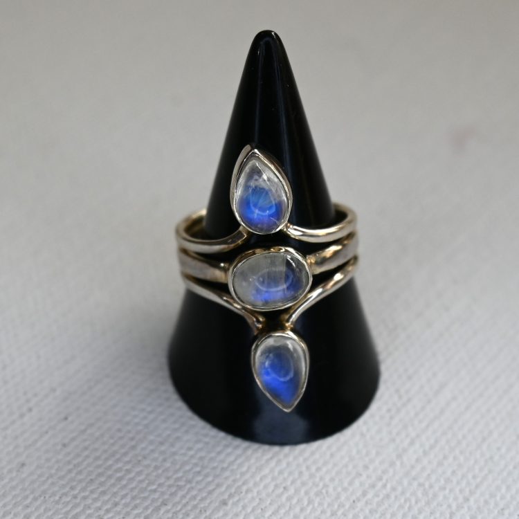 sterling silver triple moonstone ring