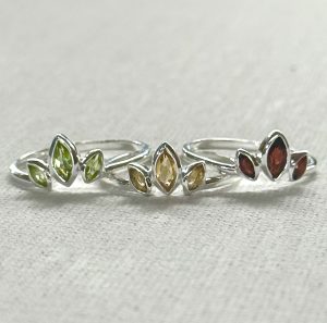 sterling silver various triple gemstone stack ring