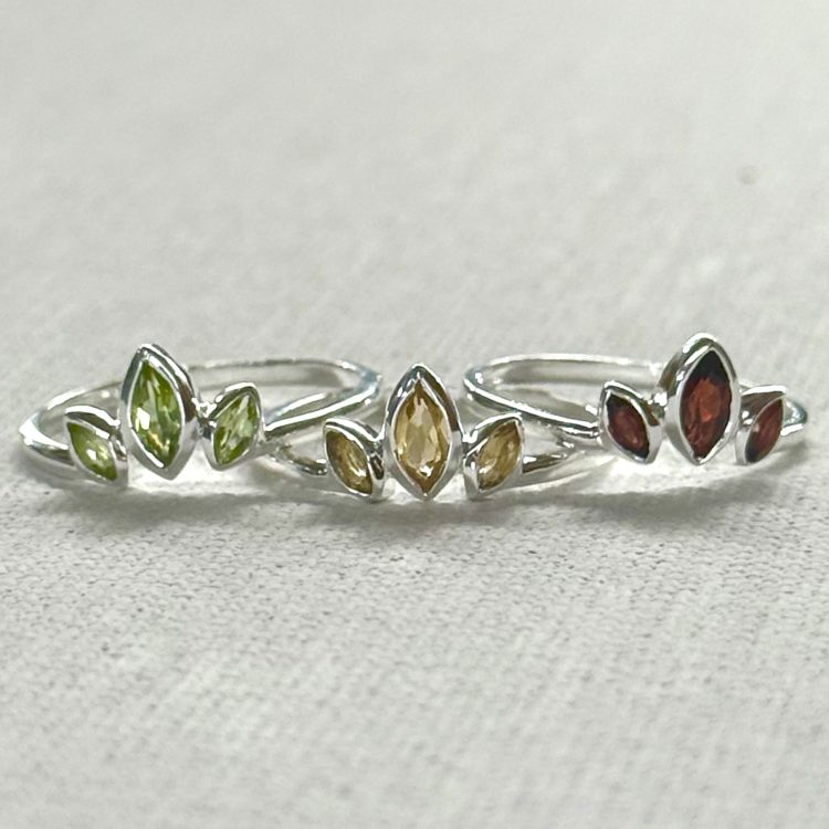 sterling silver various triple gemstone stack ring