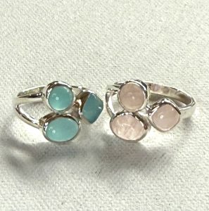 sterling silver various triple gemstone ring