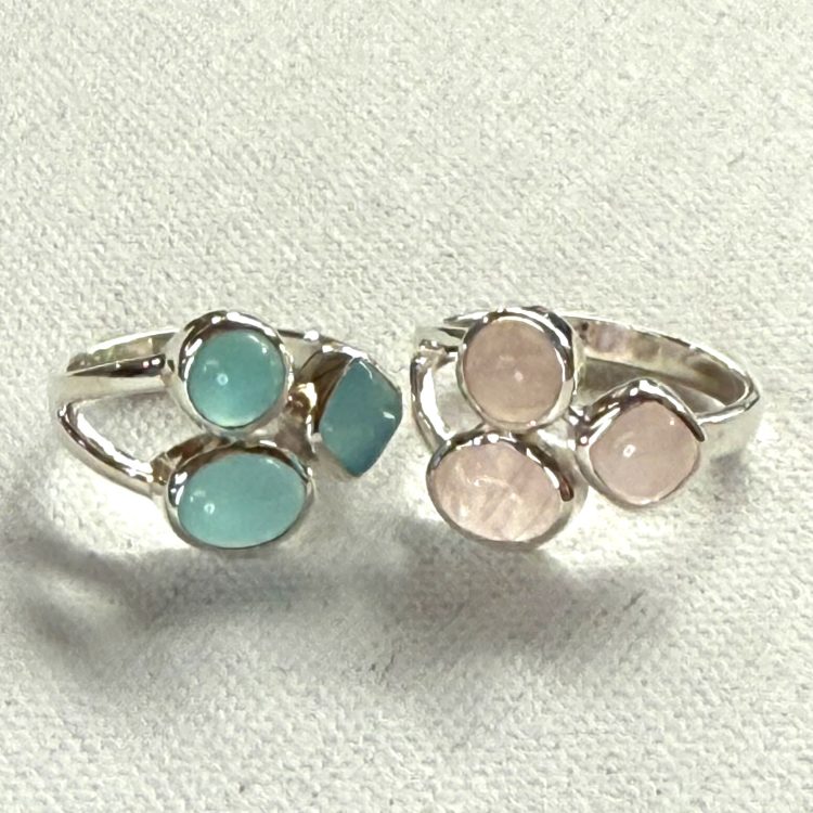 sterling silver various triple gemstone ring