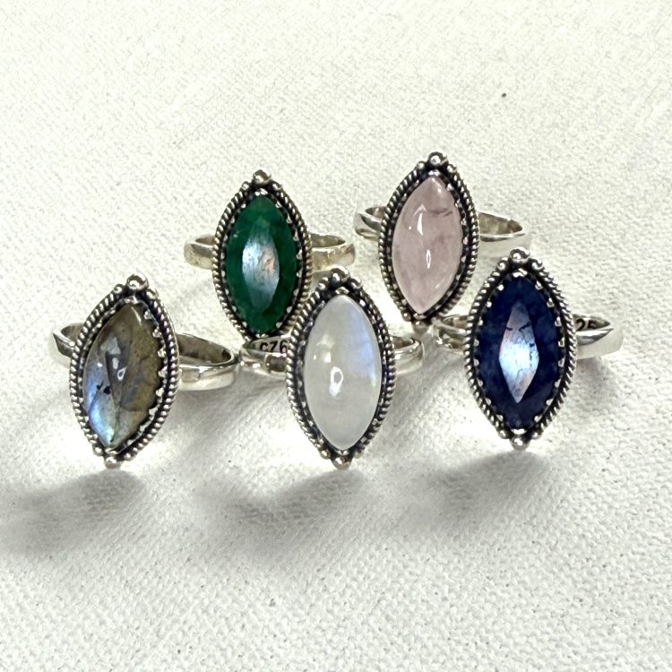 sterling silver and various elliptical gemstone ring