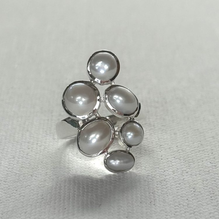 sterling silver and multi shaped white pearl ring